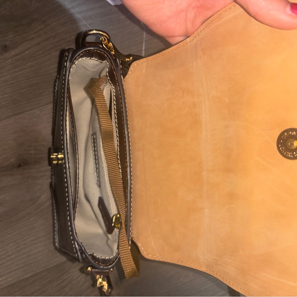 Dooney & Bourke Dark Brown Leather Crossbody with Gold Logo Plaque - Picture 2 of 5